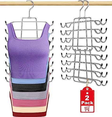 2Pcs Tank Top Hangers Space Saving Hanger Organizer Bra Hangers Silver | 360° Rotating Metal Closet Organizers and Storage Lingerie Hangers for Tank Tops Cami Bras Belts Swimsuits Lingeries