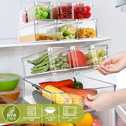 10 Pack Stackable Fridge Organizers and Storage Bins with Lids for Kitchen