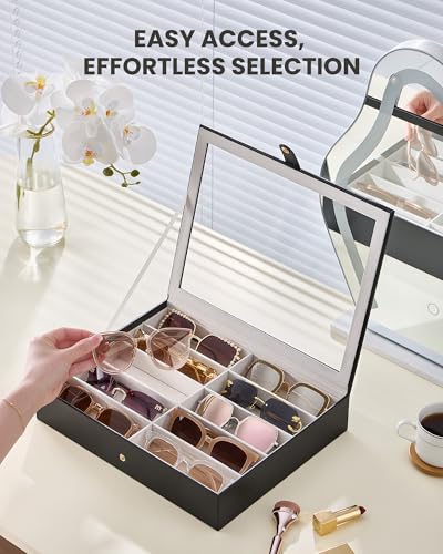 Lolalet 10/20 Slots Sunglasses Organizer with Slim Clear Lid | Eyeglasses Eyewear Display Case for Multiple Pairs of Glasses Collection Holder Box for Men Women