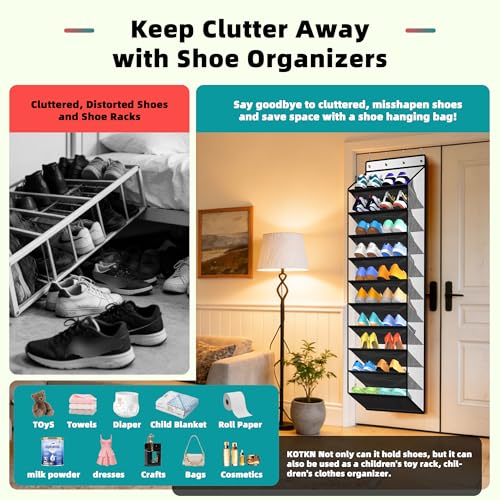 PAULONE 10-Pocket Multi-Use Over the Door Organizer, Heavy Duty 95lbs Capacity with Breathable Mesh, Versatile Hanging Storage for Shoes, Toys, Office Supplies-Classic (Black, 10-Shelf,)