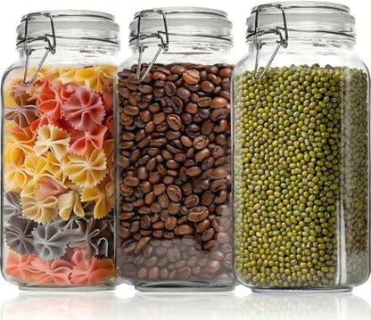 78oz Large Square Glass Jars with Airtight Lids, Wide Mouth Mason Jars 3P