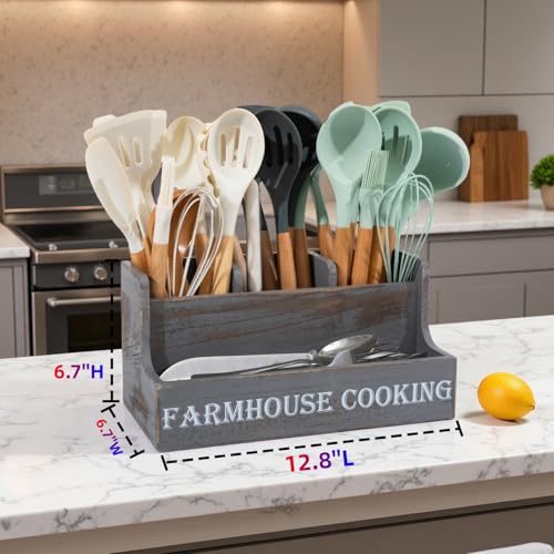 Kitchen Utensil Holder,Wooden Countertop Cooking T... (Light grey | Pine Wood)