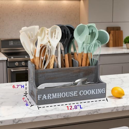 Kitchen Utensil Holder,Wooden Countertop Cooking T... (Light grey | Pine Wood)