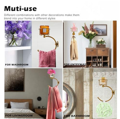 Hand Towel Holder with Vintage Candle Holder for Wall, Towel Hook for Bathroom Wall, Rustic Towel Ring with Elegent Candle Holder, Sturdy Wall Mounted Hanger for Bathroom