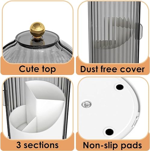 Toothbrush and Toothpaste Holders with Cover, Grey White | Waterproof and Dustproof, 360° Rotating Base, Smooth Sliding Door, 3 Slots, for Bathroom Countertop