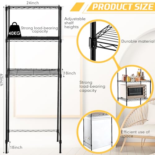 Yaocom Mini Dorm Fridge Shelf Stand with Storage, Over Mini Fridge and Microwave Stand ,Carbon Steel Adjustable Refrigerator Storage Organizer for Dorm Room Apartment Kitchen(Black,3 Layer)