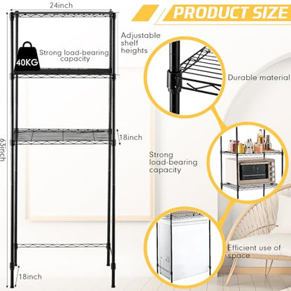 Yaocom Mini Dorm Fridge Shelf Stand with Storage, Over Mini Fridge and Microwave Stand ,Carbon Steel Adjustable Refrigerator Storage Organizer for Dorm Room Apartment Kitchen(Black,3 Layer)