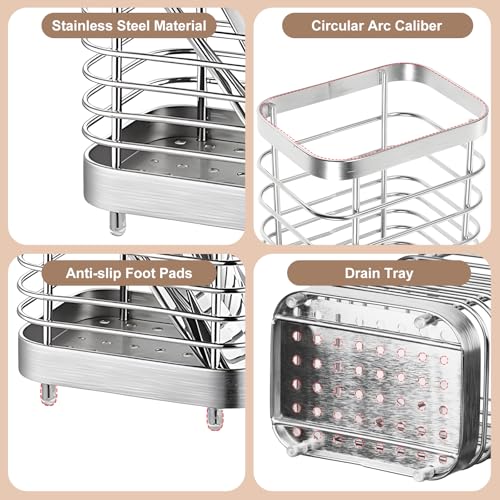 Utensil Holder, Stainless Steel Utensil Drying Rack for Kitchen Counter | Sturdy, Drain Hole, Silverware, Cutlery, Flatware, Forks, Knives, Spoons, Chopsticks, Organizer