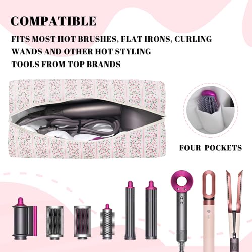 Hair Tools Travel Carrying Bag, Quilted Floral Bag for Shark Flexstyle | Carrying Case Portable Shark Air Wrap Dryer Case Flat Curling Iron Organizer for Women (Pink)