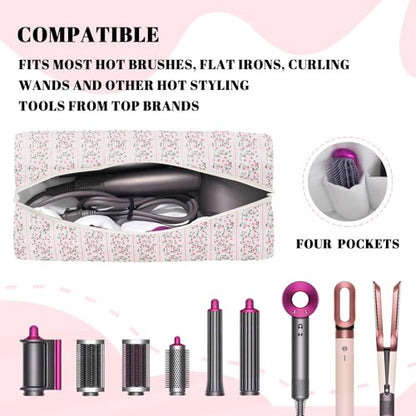 Hair Tools Travel Carrying Bag, Quilted Floral Bag for Shark Flexstyle | Carrying Case Portable Shark Air Wrap Dryer Case Flat Curling Iron Organizer for Women (Pink)