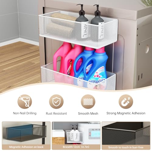 Magnetic Shelf for Washing Machine, White, 10.63"L*4.72"W*3.03"H | Washer Dryer Shelf, Magnetic Lint Bin for Laundry Room, Spice Rack, Magnetic Basket Organizer for Laundry Kitchen, 1 Pack