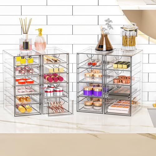Acrylic Makeup Organizer with 19 Drawers,Storage Drawer Organizer | Bathroom Organizers and Storage for Palettes, Cosmetic, and Beauty Supplies, Desk Organization