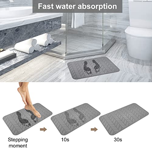 JUERLEN 2 Pack Diatomaceous Earth Shower Mat, Stone Bath Mat, Nonslip Super Absorbent Fast-Drying Hard Bath Mat for Bathroom Shower Floor, 24 x 16 inch, Grey Arrow Design