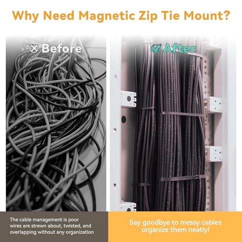 110 Pcs Magnetic Zip Tie Mount Base 26lbs Strong Magnetic Zip Tie Holder Multipurpose Magnet Cable Tie Clips Holder Wire Management Clips for Home Office Marine Electrical Wiring Organization Black