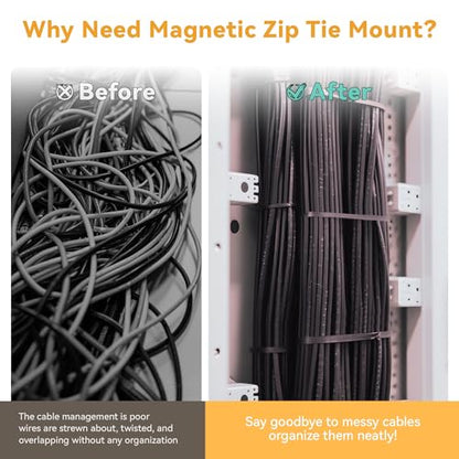 110 Pcs Magnetic Zip Tie Mount Base 26lbs Strong Magnetic Zip Tie Holder Multipurpose Magnet Cable Tie Clips Holder Wire Management Clips for Home Office Marine Electrical Wiring Organization Black
