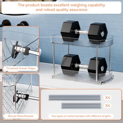 2 Pack Large Pull Out Bathroom Organizers and Storage,2 Tier 12.8″ Tall Sliding Kitchen Under Sink Organizer for Cleaning Products Storage,Acrylic Clear Bathroom inder Sink Organizer,Undersink Storage