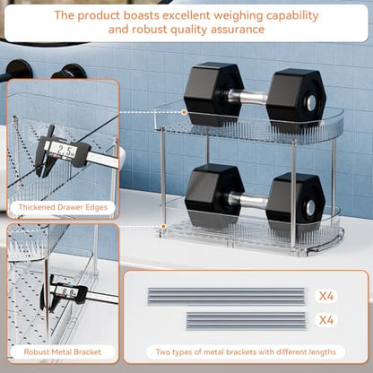 2 Pack Large Pull Out Bathroom Organizers and Storage,2 Tier 12.8″ Tall Sliding Kitchen Under Sink Organizer for Cleaning Products Storage,Acrylic Clear Bathroom inder Sink Organizer,Undersink Storage