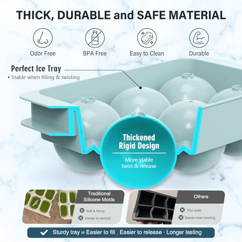 Large Ice Cube Molds, 2 Pack Round Ice Cube Mold with Storage Bin and Tongs, Makes 12 × 1.9-Inch Ice Spheres, Easy Fill and Twist Release for Whiskey, Bourbon and Cocktails