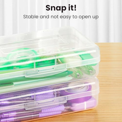 Sooez Plastic Pencil Case Box 6 Pack, Large Crayon Maker Pen Organizer | Plastic Containers with Snap Lids, Stackable Craft Storage Boxes Bulk, School Supplies Art Box for Bead, Clear