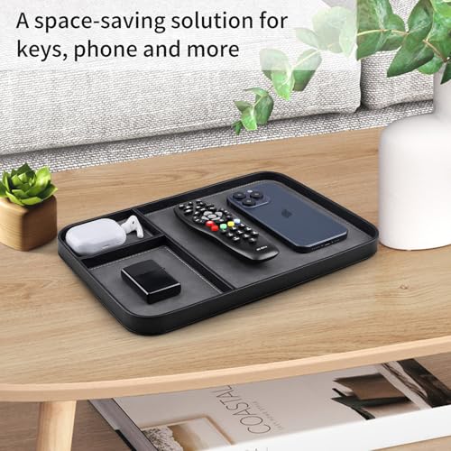 SENEN Leather Tray, Stylish and Organized Multifunctional Tray, for Table Entryway, Premium PU Leather, Catchall Tray for Keys, Watch, Wallet, Jewelry, and More (Black Frame)