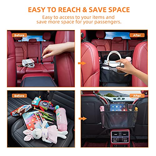 WLLWOO Car Net Pocket Organizer Purse Holder Console Front Seat Storage | Multi Pocket Car Seat Organize Bag Handbag Holder Between Seats Back Barrier