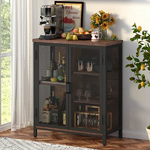 Coffee Bar Cabinet for Liquor, Small Storage Cabin... (Rustic Oak)