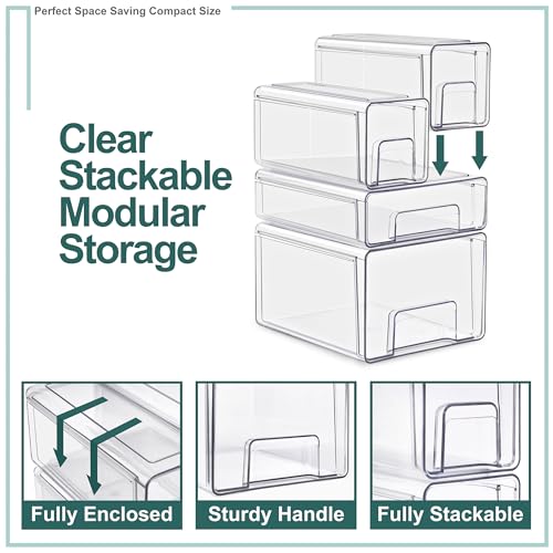 Sorbus Large Clear Stackable Storage Drawers – 2-Pack Plastic Organizer Bins with Handles – Pull-Out Stackable Drawers for Bathroom Closet, Medicine, Cabinet, Pantry Storage, Baby Bottle Organizer