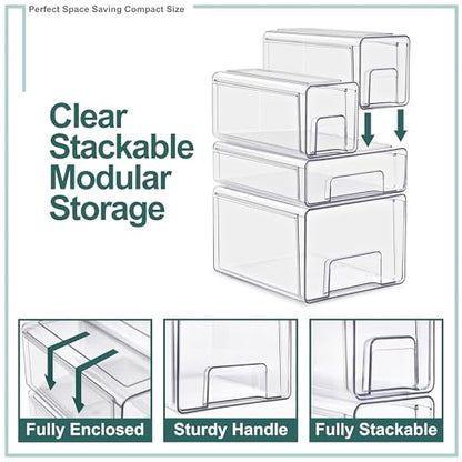 Sorbus Large Clear Stackable Storage Drawers – 2-Pack Plastic Organizer Bins with Handles – Pull-Out Stackable Drawers for Bathroom Closet, Medicine, Cabinet, Pantry Storage, Baby Bottle Organizer