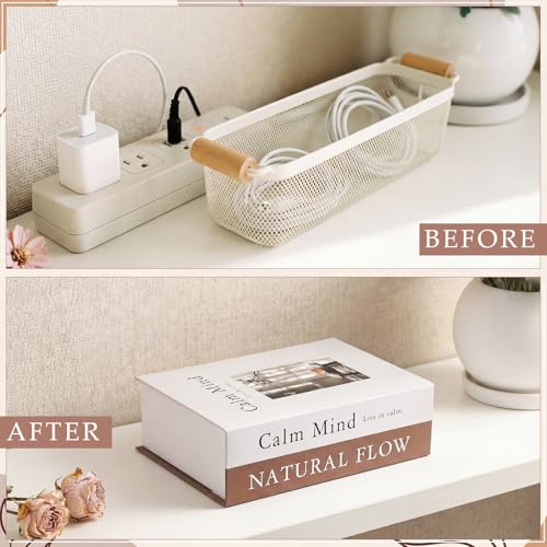 Maitys Book Shape Decorative Cable Management Box, Cable Cord Organizer Hider Box with Magnetic Closure, Decorative Faux Books for Home Office Decor Photo Storage(Light Brown,Sunlight)
