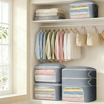 Comforter Storage Bag - 130L Blanket Storage Bags Front-opening Ultra Space Saving Self Compression Organizer, Washable Compression Bags for Storage Comforter Blanket, 1 Pack, Grey