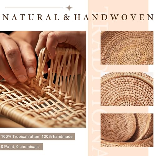 9.2" Medium Rattan Wicker Bread Basket, Fruit Basket for Kitchen Counter | Sturdy Well-Made Handwoven Bread Baskets for Serving, Natural Food Baskets, Versatile for Fruits, Snacks, Keys & More (Round)