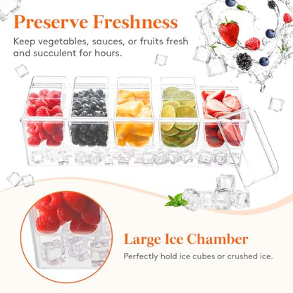 Lifewit Chilled Condiment Caddy with 5 Individual Lids, Ice Garnish Tray