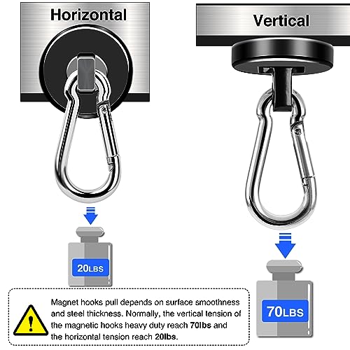 LOVIMAG Magnetic Hooks Carabiner with Swivel, 70LBS, 12 Pack | Heavy Duty Neodymium Magnets Hook for Cruise Cabins, Ship Essentials, Hanging, Kitchen, Refrigerator