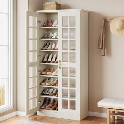Tribesigns Tall Shoe Cabinet with Doors, 8-Tier Modern Shoe Storage Cabinet | Shoe Rack Cabinet with Adjustable Shelves, Stable and Sturdy, Tall Shoe Organizer for Entryway, Hallway, Closet, White
