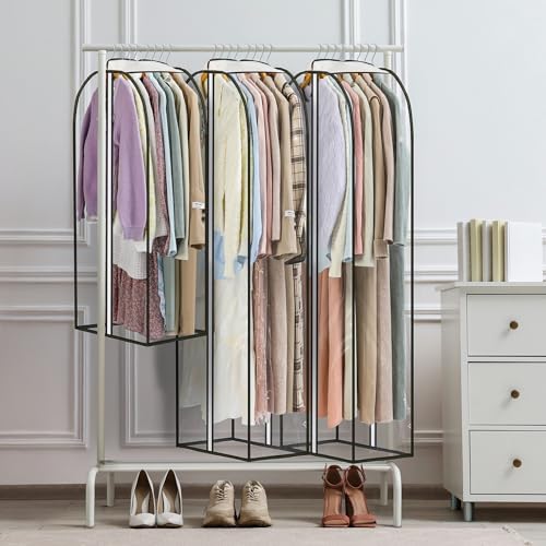 LANDNEOO 6 Pack Clear Garment Bags for Hanging Clothes with Zippers on Double Sides - 32&40&60" Long Suit Bags - 10'' Clothes Storage for Coat, Dress, and Fur in Closet