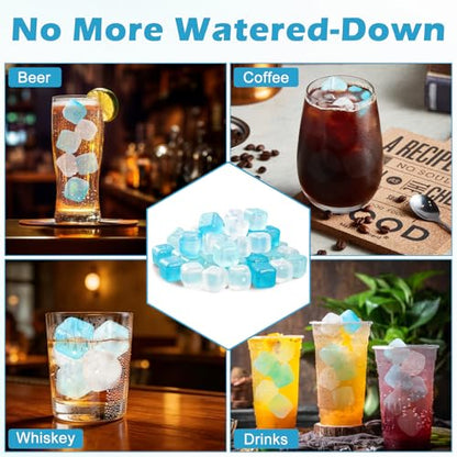 100 Pack Reusable Ice Cubes with Storage Box, Refreezable Plastic Ice Cubes for Drinks, Non-Melting BPA Free Pure Water Filled Ice Cubes for Whiskey, Wine, Coffee, Cocktail, Party & Daily Use