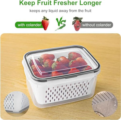 Fruit Storage Containers for Fridge with Removable Colander 8 pcs