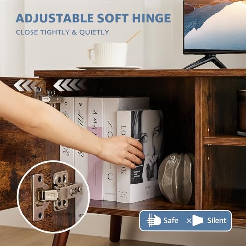 Sweetcrispy TV Stand for 55 60 inch TV, Modern Mid Century Entertainment Center with Storage, Media Console Table 2 Cabinet, Soft Hinge, Handle Door, Wooden Living Room, Office Furniture, Rustic Brown