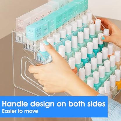 2 Pack Acrylic Nail Polish Organizer 84 Bottles of 7 Layers Acrylic Display Rack Clear Nail Polish Paint Organizer Holder Rack Eyeglasses Shelf Essential Oils Holder Stand No Tool Needed Assembly