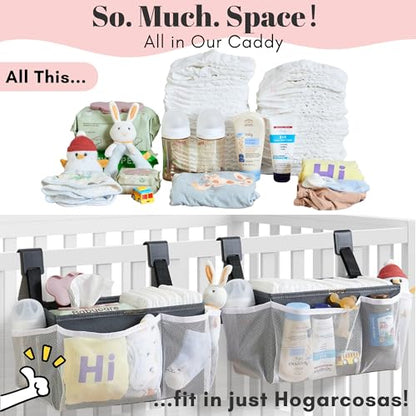 2-Pack Hanging Diaper Organizer for Crib, Playpen, Bassinet & Pack n Play | Hold 50+ Diapers. Changing Table Baby Diaper Caddy. Universal Hook Straps. Washable Newborn Essentials Organizer