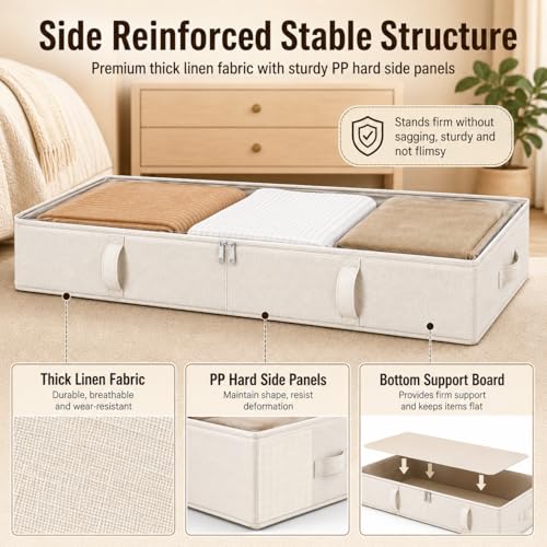 Side-Supported Under Bed Storage Containers, 6 Inc... (2 Count | Beige)