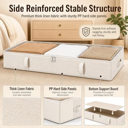 Side-Supported Under Bed Storage Containers, 6 Inc... (2 Count | Beige)