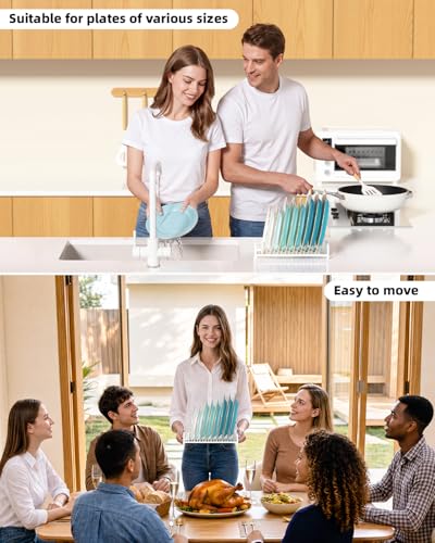 Plate Organizer for Cabinet -2Pack,Dish Rack Organizer for Cabinet Kitchen Countertop Drawer Space Saver，8 Slots Vertical Dish Plate Holder Storage Rack, Kitchen Housewarming Gifts for Women (White)