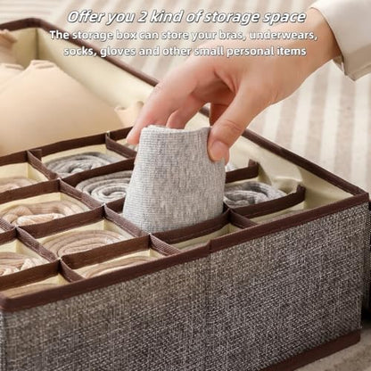 Underwear Sock Tie Storage Organizer with Lid, Foldable Closet Drawer Organizer 1+16 Cells, Drawer Fabric Foldable Cabinet Closet Storage Boxe (Grey)