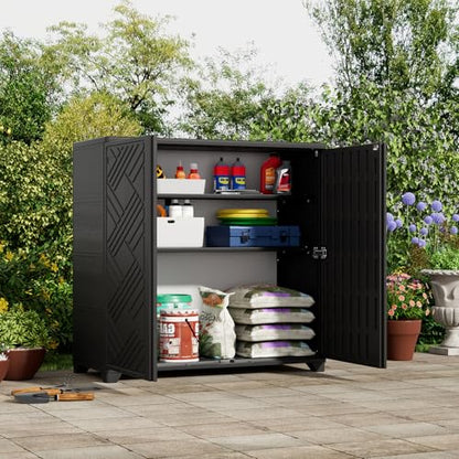 ZZM Indoor/Outdoor Storage Cabinet Waterproof, 34"x15"x34" Plastic Outdoor Storage Box for Garden Balcony Bathroom, All Weather Outdoor Storage Clearance, DIY Usage, with No Shelf (Black)