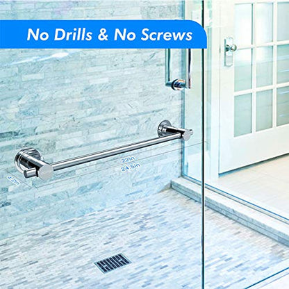 BOPai 24 inch Suction Cup Towel Bar, Chrome | Repositionable & Powerful Vacuum Suction