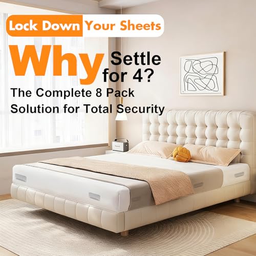 8 Pack Bed Sheet Holders for Corners, Bed Sheet Clips to Keep Sheets Tight, Sheet Fasteners for Fitted Sheets, Mattress Corner Clips