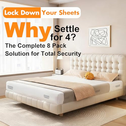 8 Pack Bed Sheet Holders for Corners, Bed Sheet Clips to Keep Sheets Tight, Sheet Fasteners for Fitted Sheets, Mattress Corner Clips