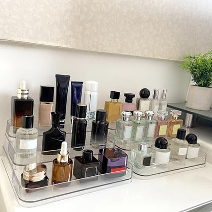 Perfume Organizer - 2 Pack Three-Tiered Shelf - Perfume Lotion Skincare Stand, Spice Vitamins Medicine Bottles Holder,Sturdy Clear Rack for Kitchen Bathroom Countertop Cabinet Storage
