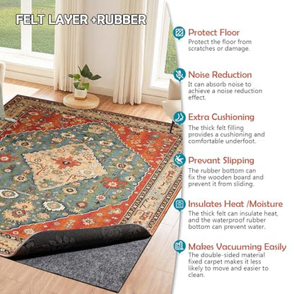 Waterproof Rug Pad, 9x12 Ft Under Area Rug Carpet Pad, Non Slip Rug Pads for All Floors and Hardwood Floors Finishes, Keep Carpets in Place Soft and Prevent Rug from Wrinkling or Buckling